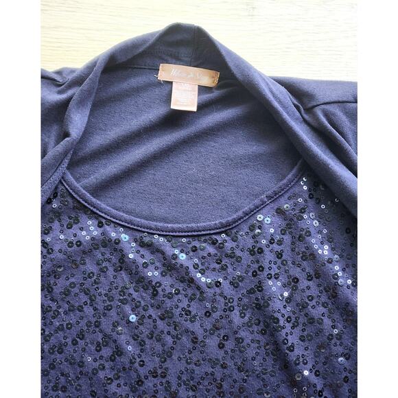 TOP/CARDIGAN & ATTACHED TANK-WHITE STAG-Navy Blue-Sequins-Long Sleeve-Size 12-14 - Picture 5 of 15
